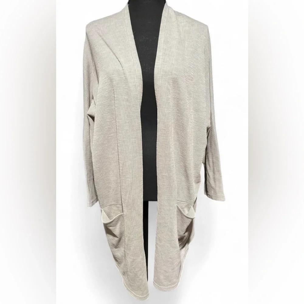 DONNI. Anthropologie NWT Taupe Knit Open Front Ribbed Cardigan OSFA Plus